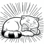 Page à colorier d&rsquo;un chat British Shorthair, félin gracieux dormant dans un rayon de soleil