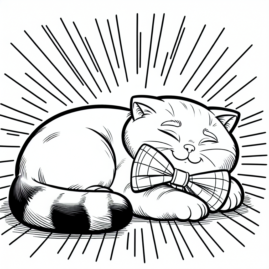 Coloring page of a British Shorthair cat, graceful feline sleeping in a sunbeam