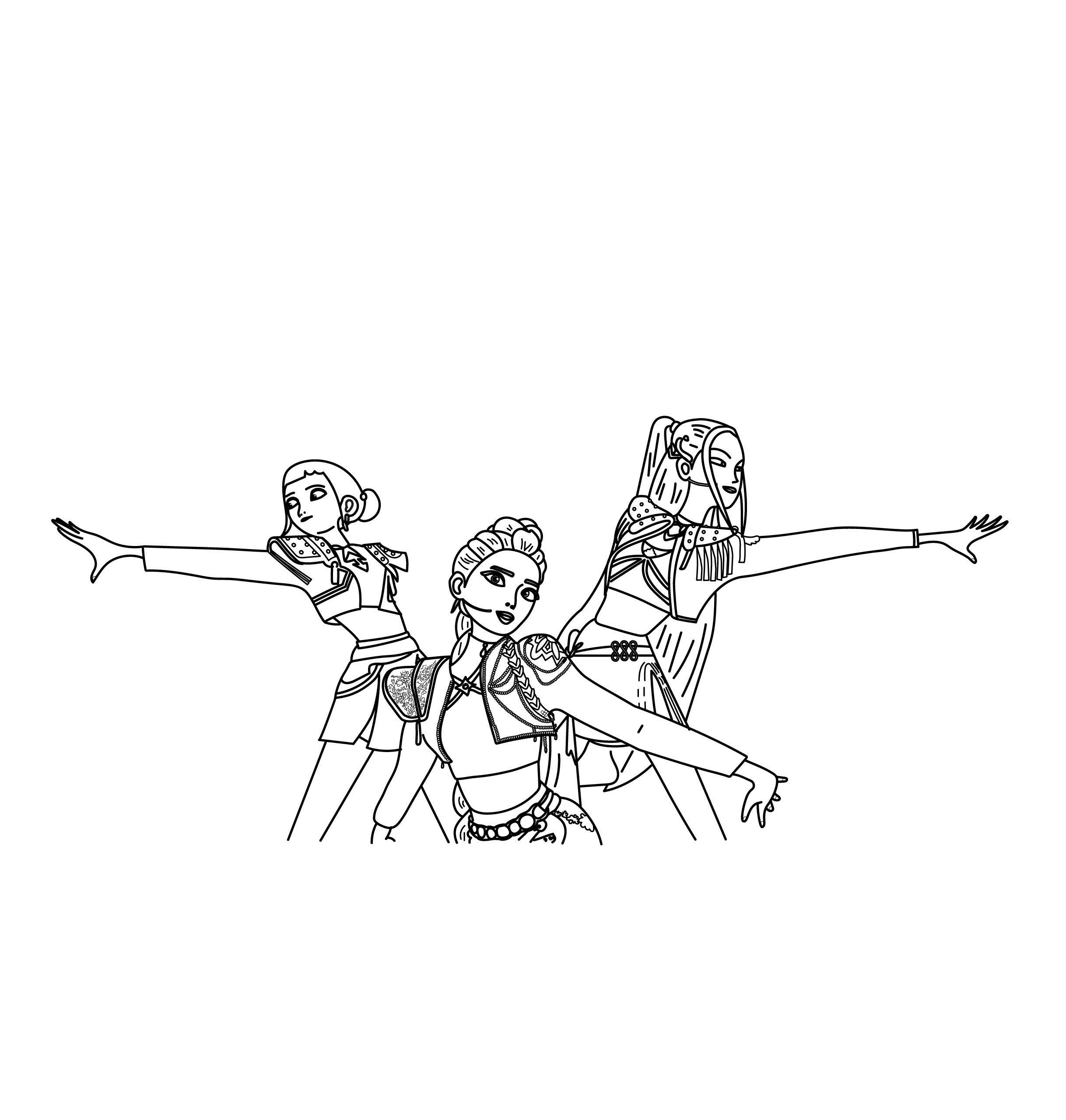 kpop demon hunter - Rumi, Mira, and Zoey - coloring page