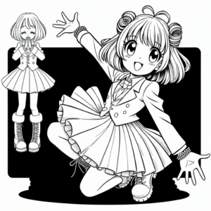 Coloring page of a manga character, singer kneeling dramatically