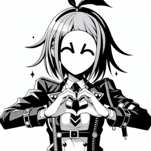 Coloring page of a manga character, vocalist making a heart with hands