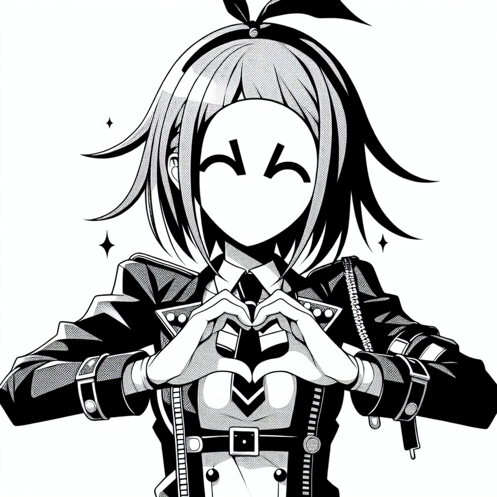 Coloring page of a manga character, vocalist making a heart with hands