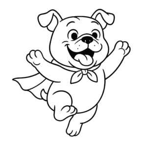 Coloring page of a Bulldog dog, energetic pup jumping in excitement