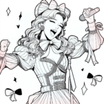 Coloring page of a manga character, entertainer singing