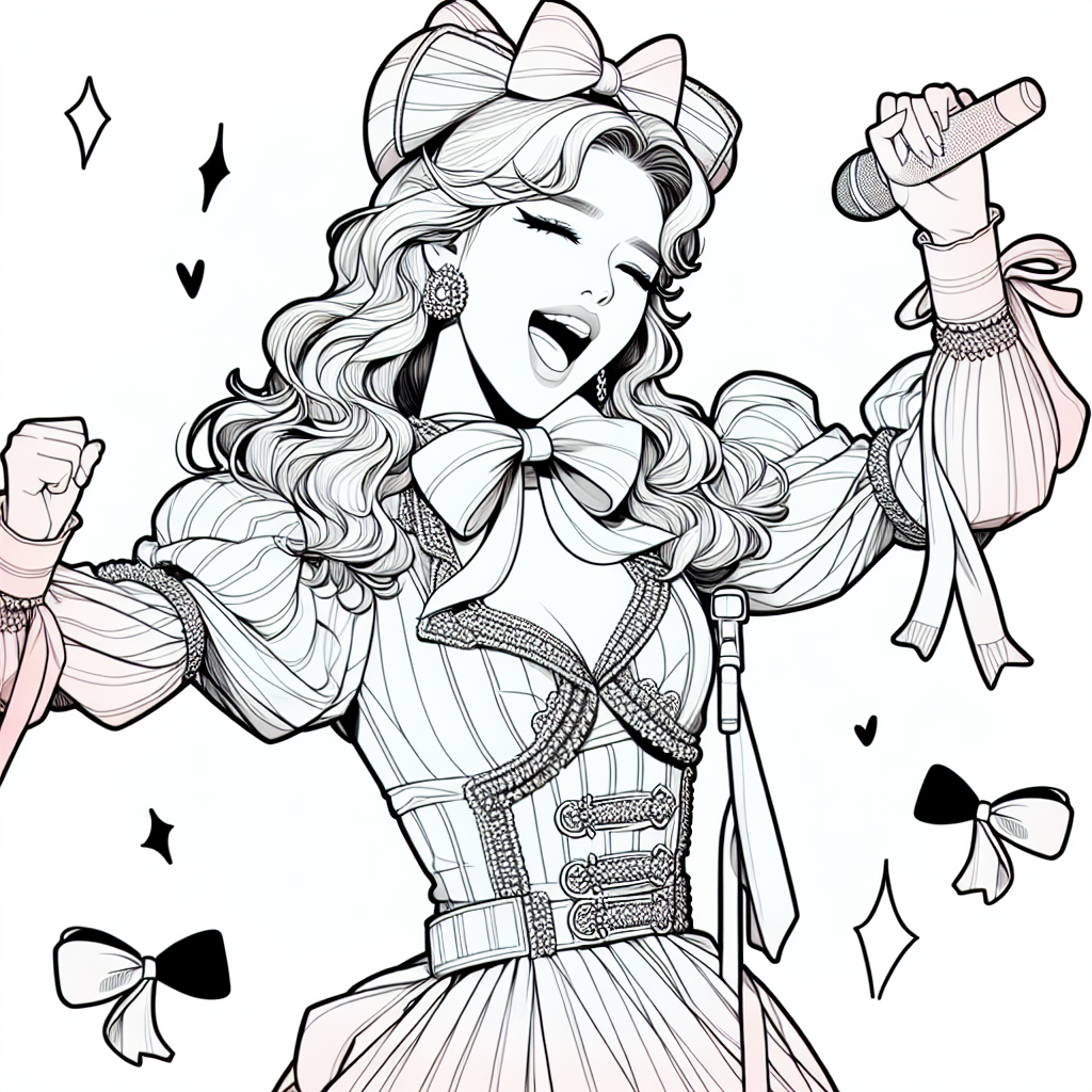 Coloring page of a manga character, entertainer singing