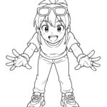 Page de coloriage d’un personnage de manga, influenceur se penchant vers le public