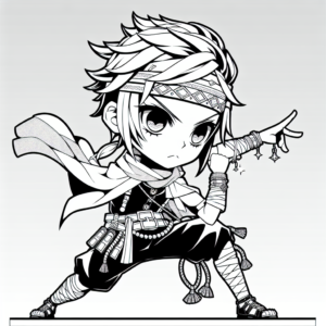 Coloring page of a manga character, leader posing on stage