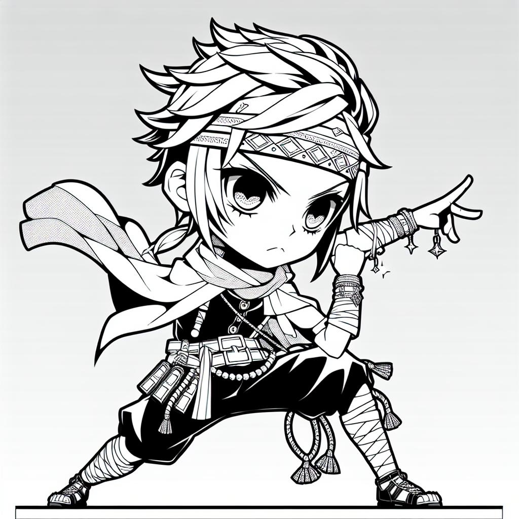 Coloring page of a manga character, leader posing on stage