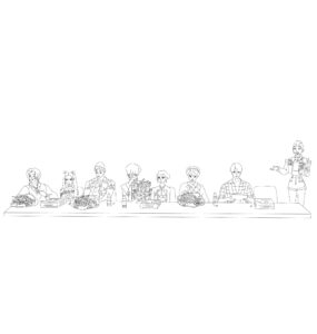 Coloring page kpop demon hunters – Saja Boys (Jinu, Abby, Baby, Mystery, Romance) and Huntrix (Rumi, Mira, Zoey)