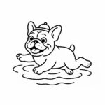 Page à colorier d&rsquo;un chien Bulldog, ami ludique nageant dans un lac
