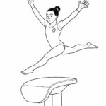 Page à colorier d&rsquo;un gymnaste compétitif, acrobate sautant d&rsquo;un cheval d&rsquo;arçon