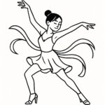 Page à colorier d&rsquo;une danseuse, interprète de salsa, adoptant une pose dramatique