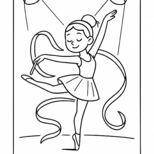 Coloring page of a festival dancer, ballet performer stretching