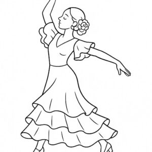 Coloring page of a festival dancer, contemporary dancer stretching