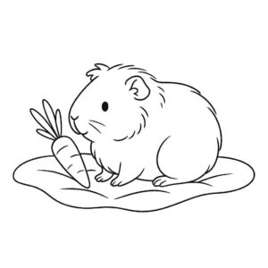 Coloring page of a guinea pig, fluffy friend sniffing a carrot