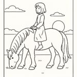 Page de coloriage d&rsquo;un cheval, cheval de trait broutant paisiblement