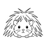 Page à colorier d’un petit rongeur, ami duveteux cachant sous le foin