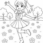 Page à colorier d&rsquo;un personnage de manga, idole en mouvement