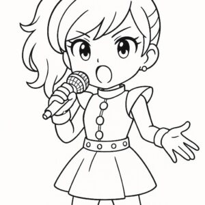 Coloring page of a manga character, visual singing