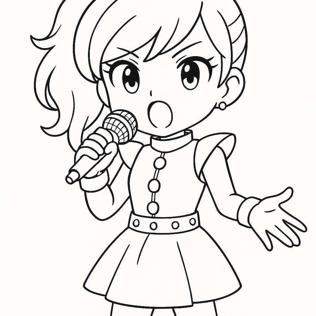 Coloring page of a manga character, visual singing
