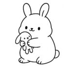 Page à colorier d&rsquo;un animal écrasé et moelleux, d&rsquo;un lapin dodu câlinant un jouet en peluche
