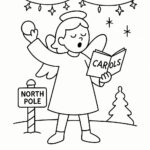 Page de coloriage d&rsquo;un ange, lanceur de boules de neige chantant des cantiques