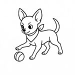 Page à colorier d&rsquo;un chien Chihuahua, brave protecteur jouant avec une balle