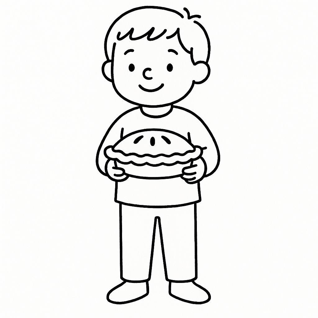 Coloring page of a child, thanksgiving dinner guest sharing a meal