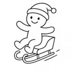 Page à colorier d&rsquo;un bonhomme en pain d&rsquo;épice, lugeur glissant sur la glace