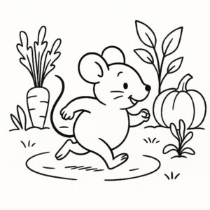 Coloring page of a little rodent, tiny explorer running in circles