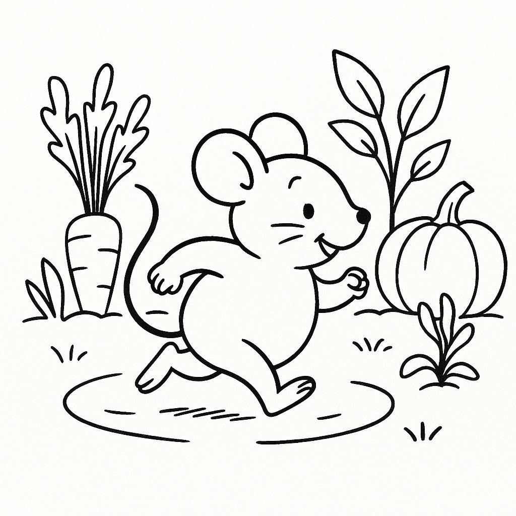 Coloring page of a little rodent, tiny explorer running in circles