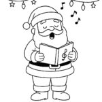 Page de coloriage d&rsquo;un Père Noël, chanteur de chants de Noël