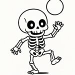 Page de coloriage d&rsquo;un danseur squelette, bête rampante effrayante dansant sous la lune