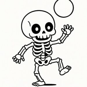 Coloring page of a skeleton dancer, creepy crawler dancing under the moon