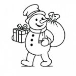 Page de coloriage d&rsquo;un bonhomme de neige, fabricant de jouets emballant des cadeaux