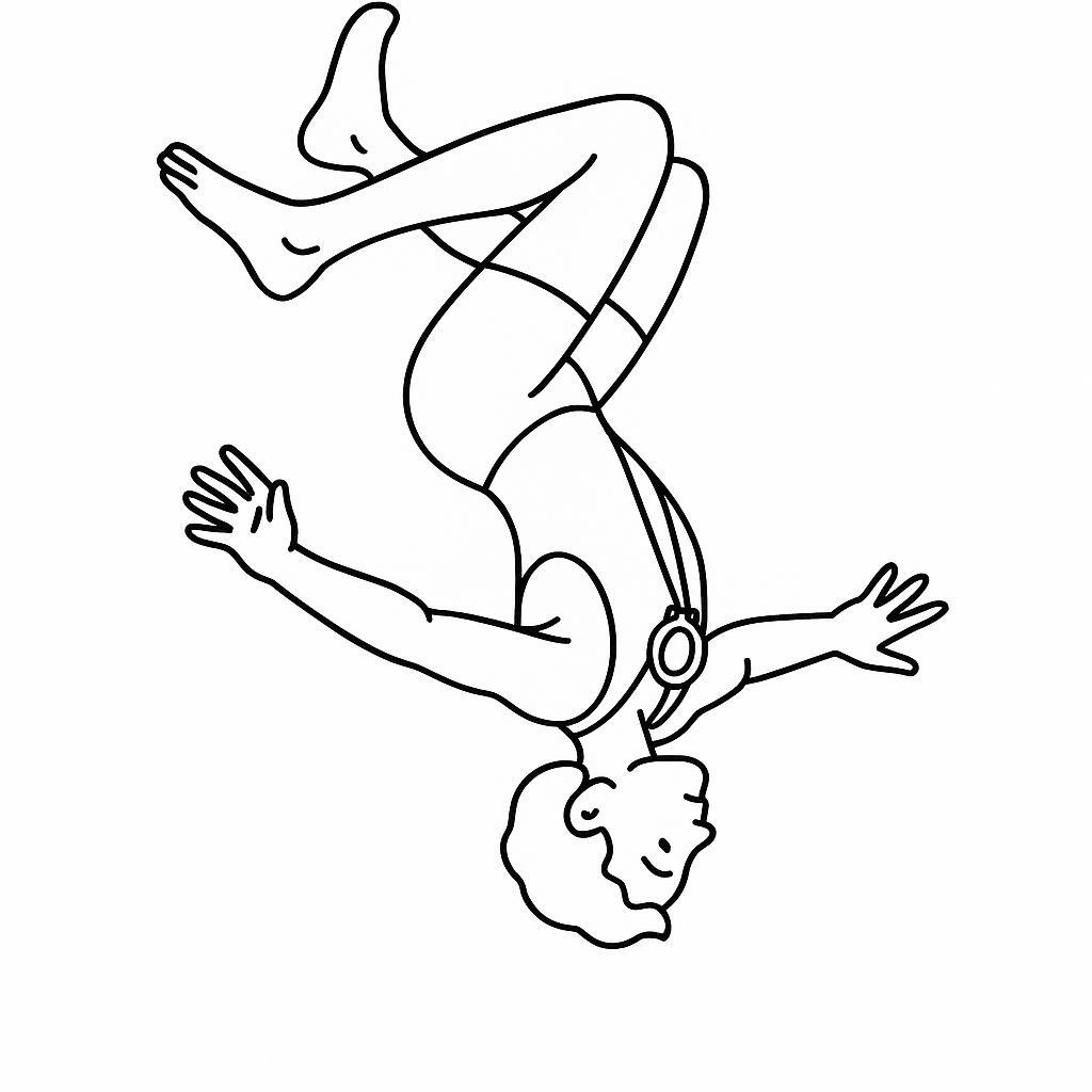 Coloring page of a acrobat performer, acrobat mid-air somersault