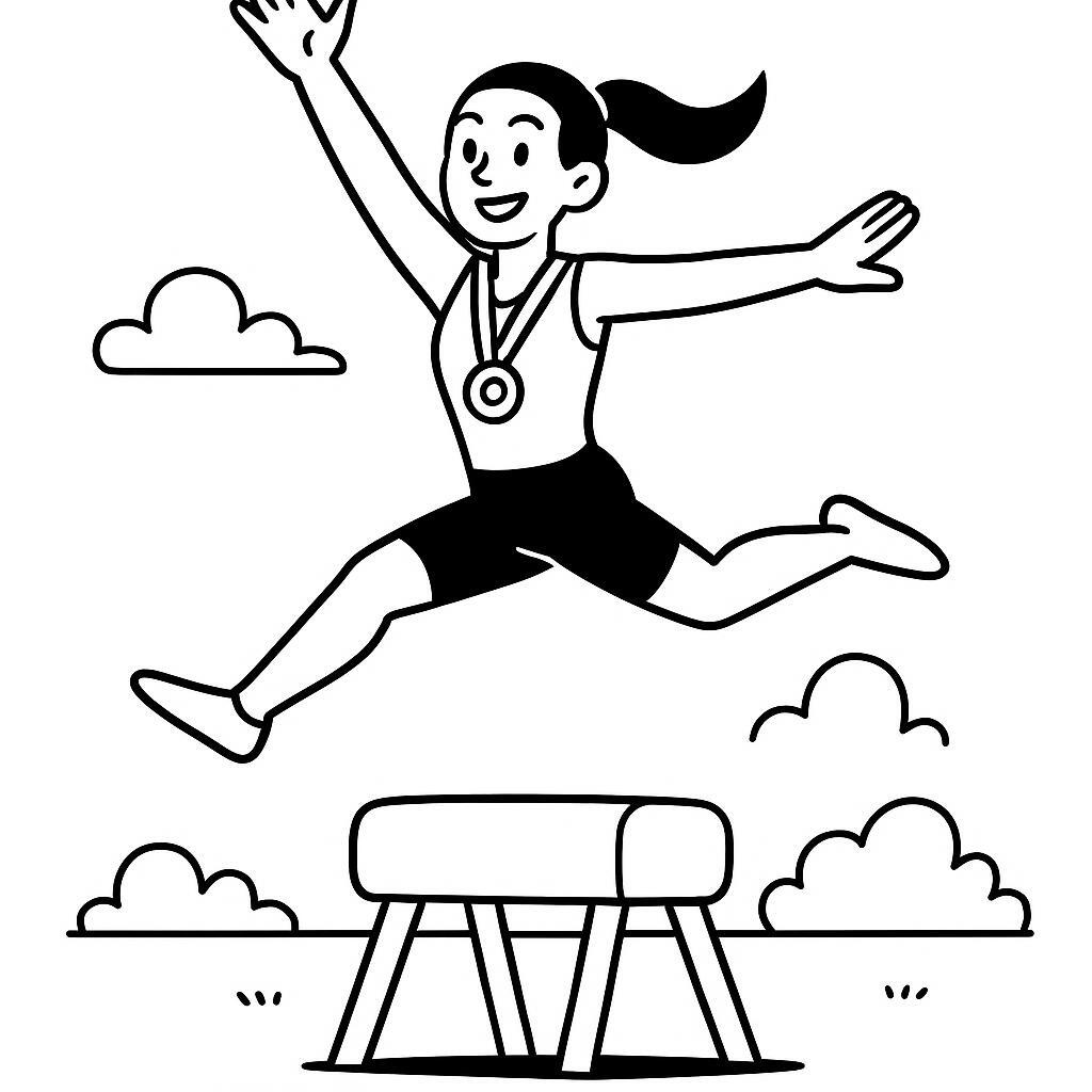 Coloring page of a acrobat performer, aerial silk performer leaping off a vault