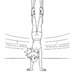 Page à colorier d’un acrobate, artiste de soie aérienne effectuant un équilibre sur les mains