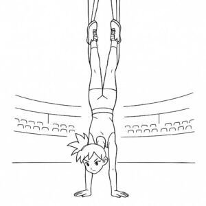 Coloring page of a acrobat performer, aerial silk performer performing a handstand