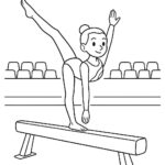 Page à colorier d’un acrobate, gymnaste rythmique en équilibre sur une poutre