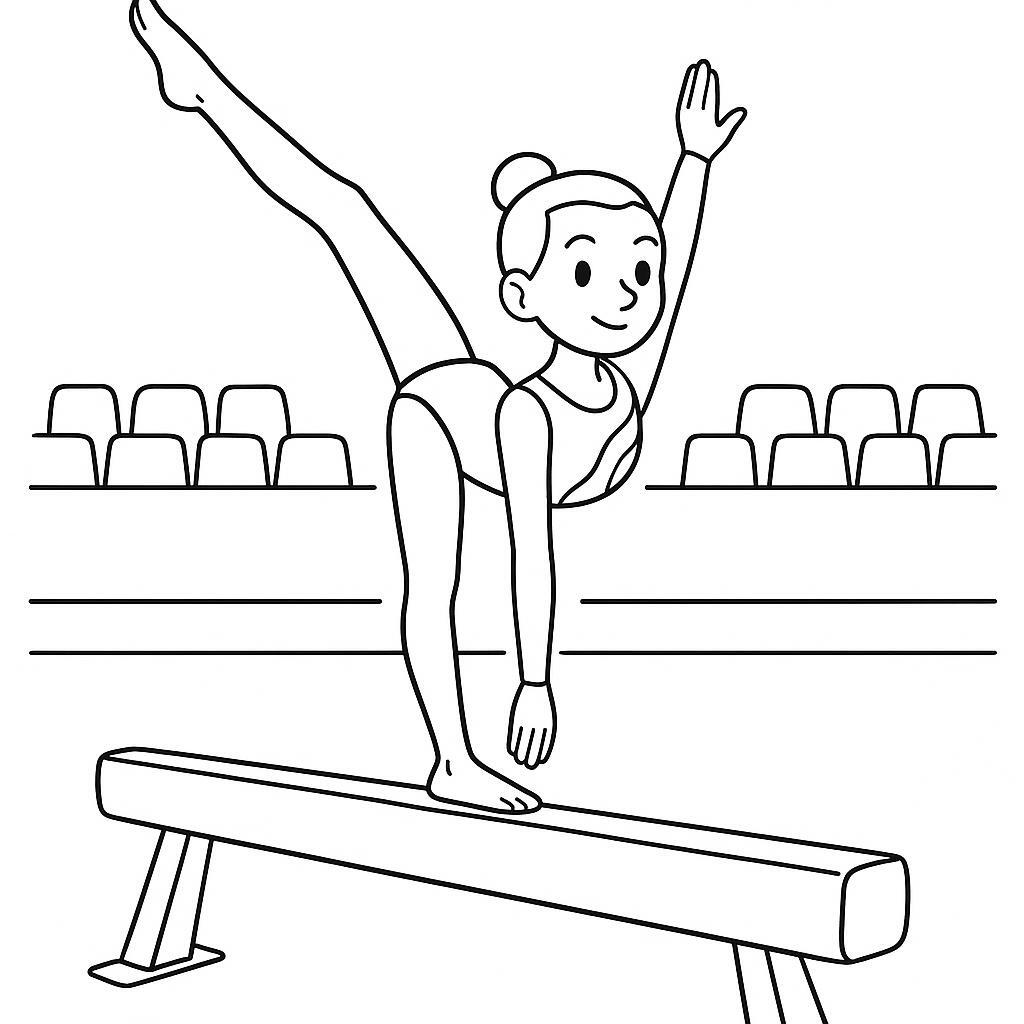 Coloring page of a acrobat performer, rhythmic gymnast balancing on a beam