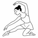Page à colorier d&rsquo;une danseuse, interprète de ballet en étirement