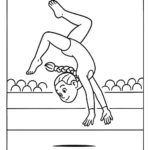 Page à colorier d’une gymnaste féminine, gymnaste artistique faisant un flip