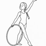 Page à colorier d&rsquo;une gymnaste féminine, gymnaste rythmique posant avec un cerceau