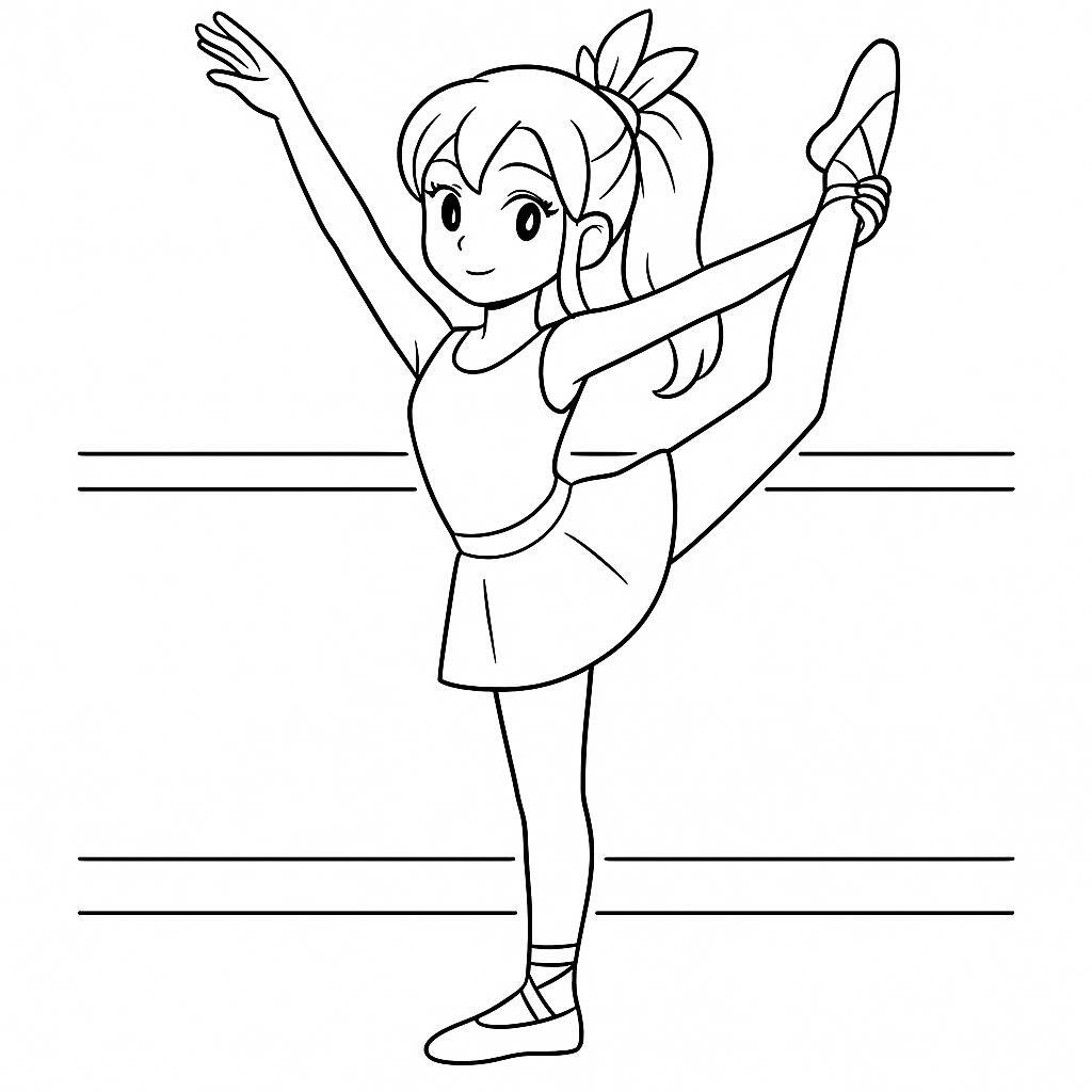 Coloring page of a festival dancer, hip-hop dancer stretching