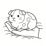 Page de coloriage d&rsquo;un cochon d&rsquo;Inde, petit compagnon douillet reposant sur une main humaine