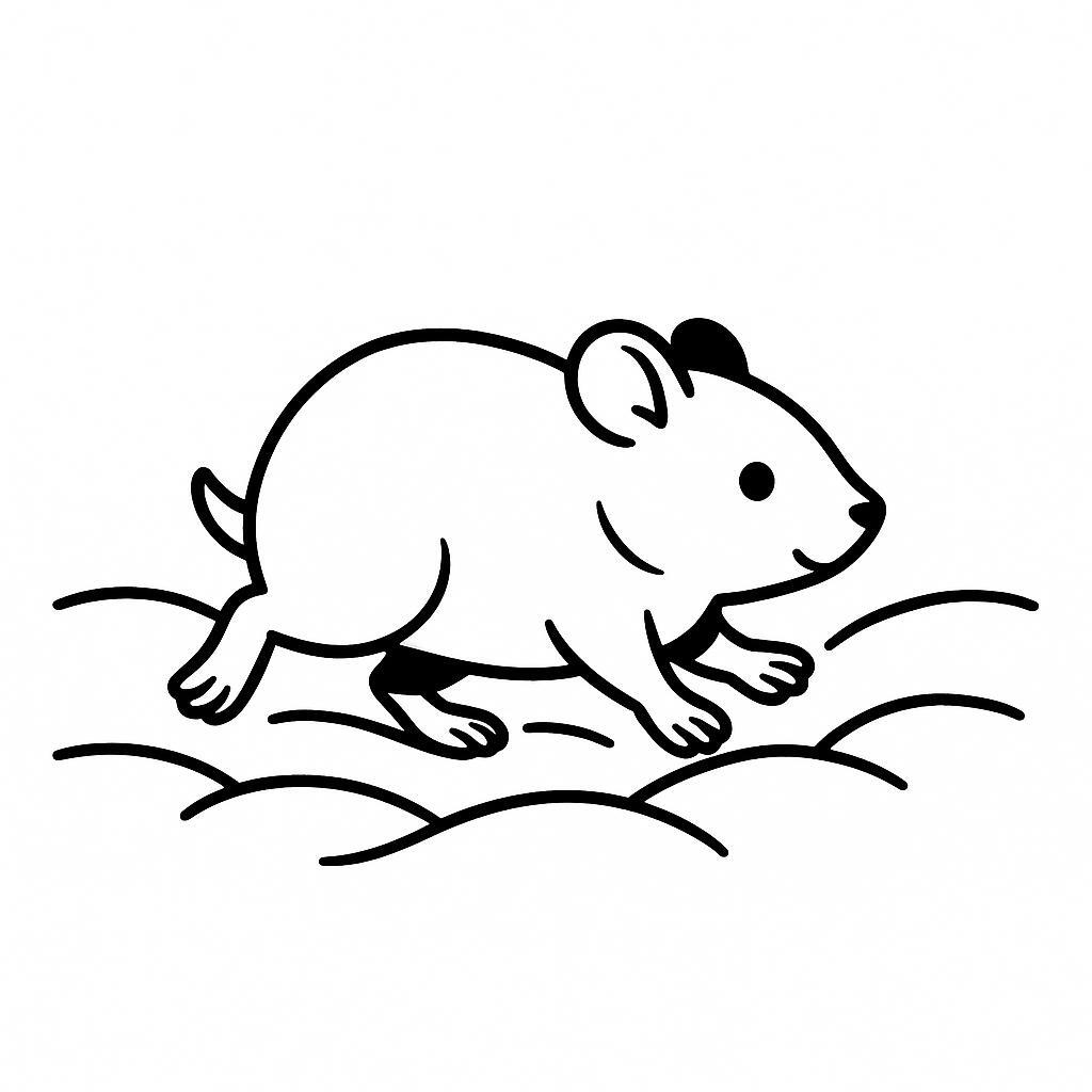 Coloring page of a little rodent, gentle companion running in circles