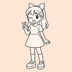 Coloring page of a manga character, celebrity doing a playful wink