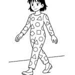 Coloring page of a manga character, choreographer walking down the stage runway