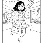 Page à colorier d&rsquo;un personnage de manga, influenceur qui saute